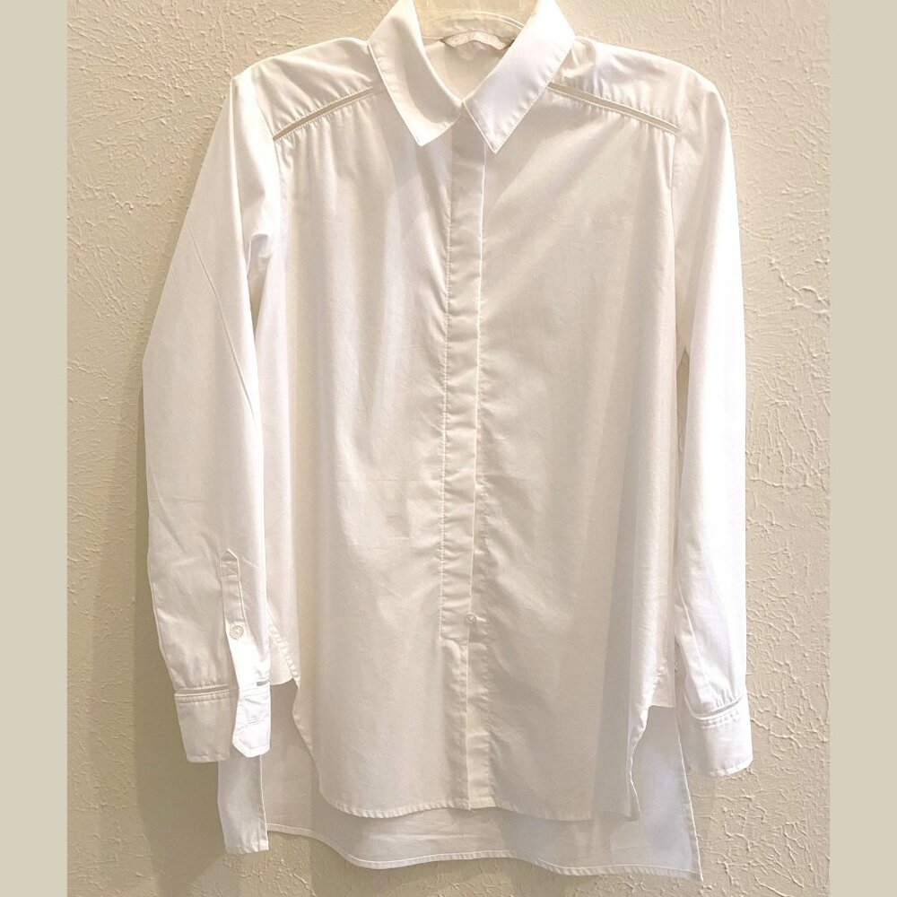 Athleta: button down shirt / blouse with sheer details, XS, white